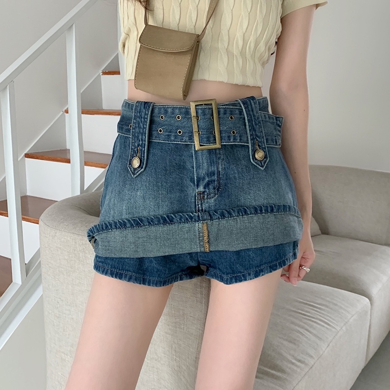 Chân Váy Bò Kèm Đai Bản To Có Quần Trong CV005 Skirt jean dáng ngắn thiết kế thắt lưng cá tính hàn quốc