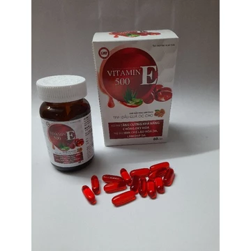 Hộp 60 Viên uống sáng da VITAMIN E đỏ Vitamin E500 Tinh dầu hoa anh thảo tinh dầu óc chó - Vitamin E 500 Giúp làm đẹp da