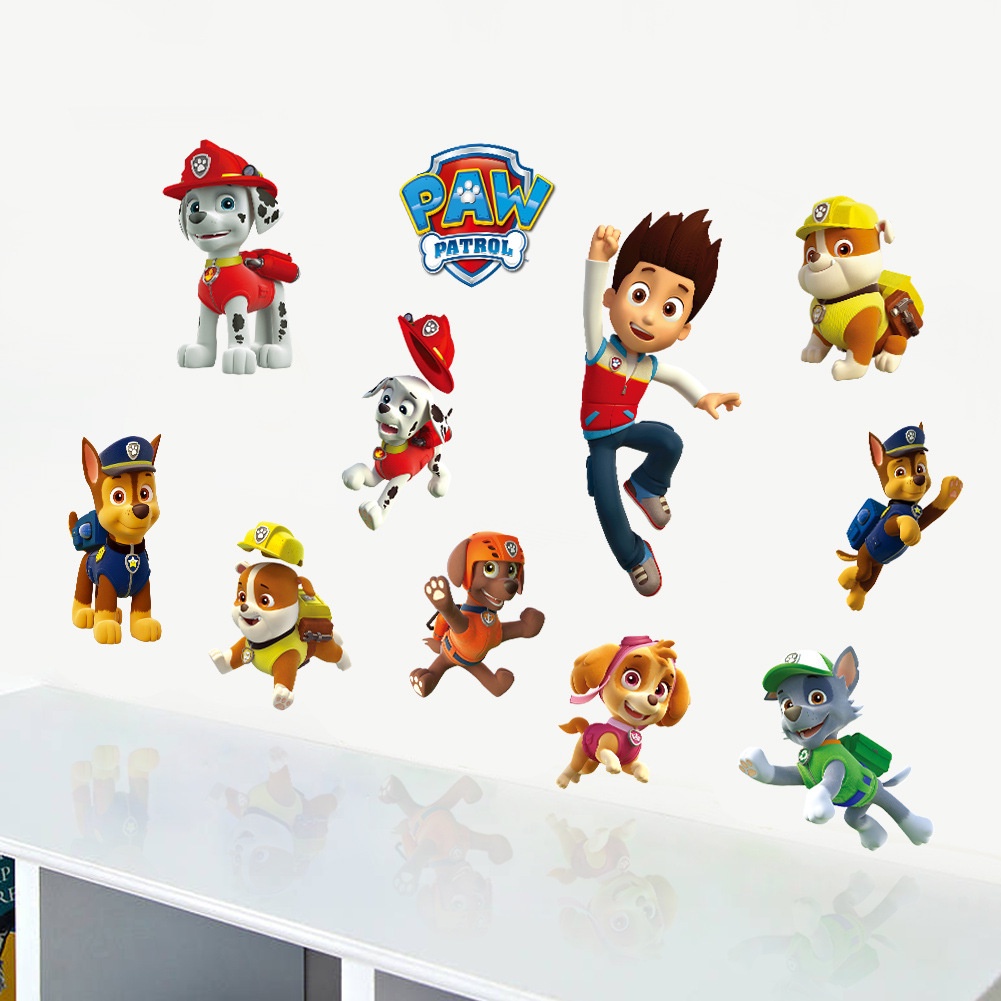 ST2 PAW Patrol 3D Giấy Dán Tường Ba Chiều Miếng Dán Trẻ Em Phòng Ngủ Phòng Khách Trang Trí Tiệc Sinh Nhật Trang Trí Gi
