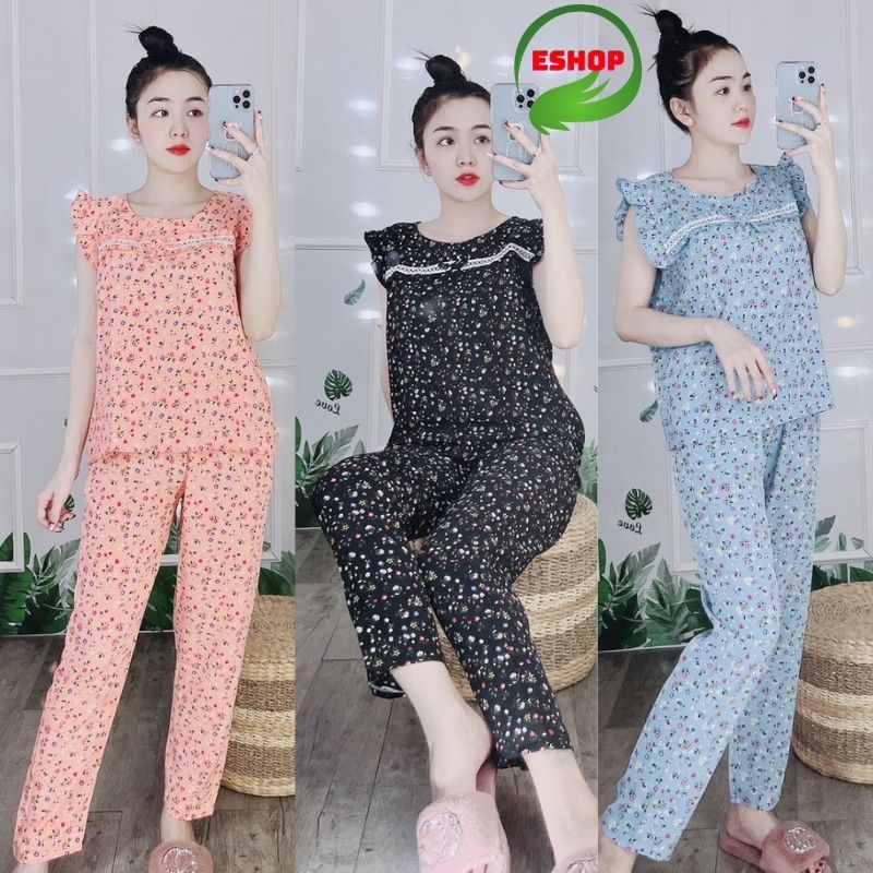 Đồ bộ pyjama lụa 100D đồ ngủ nữ lụa pijama  bộ ngủ mặc nhà quần dài cute dễ thương cao cấp bigsize ESHOP PM04