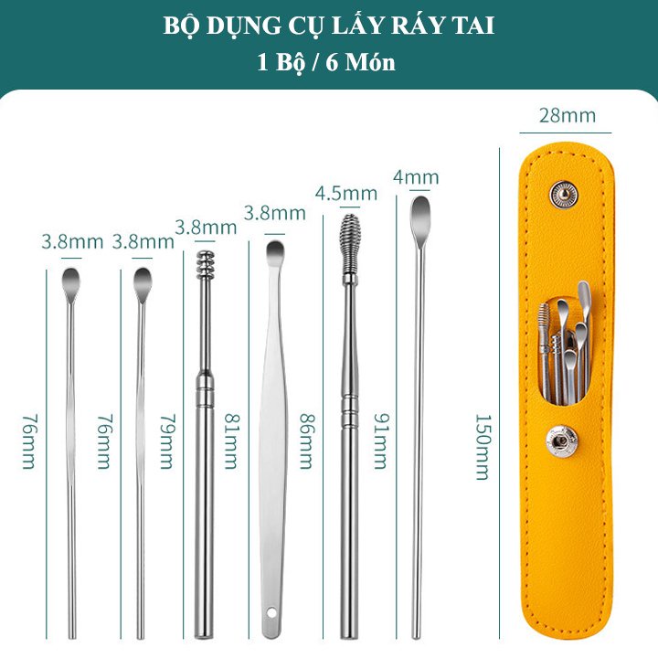 Bộ Lấy Ráy Tai 6 Món Tiện Lợi Làm Bằng Thép Không Gỉ. Chăm Sóc Tai Chuyên Nghiệp