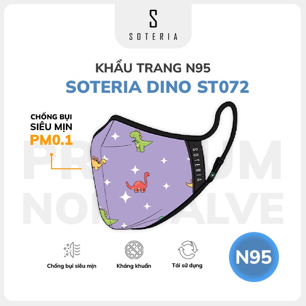 Khẩu trang thời trang SOTERIA Dino ST072 - N95 lọc 99% bụi mịn 0.1 micro - Size S,M,L
