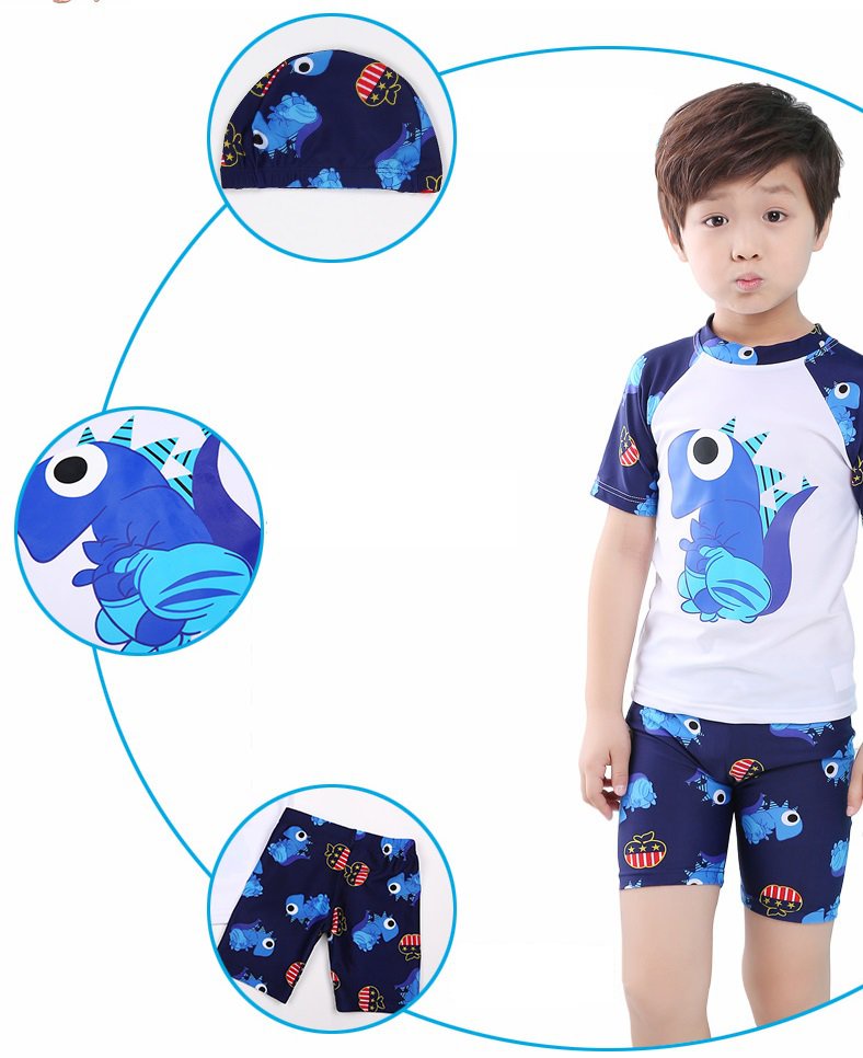 Mô tả Đồ Bơi Trẻ Em Tặng Kèm Nón Bơi Vải Bộ Đồ Bơi Cho Bé Cao Từ 85cm Đến 125cm Khủng Long Trắng Cleacco DBTE BORO SPORT - 3