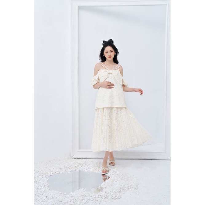 Váy ren nữ thời trang hiện đại cho mẹ bầu thương hiệu Megau – Lemon
