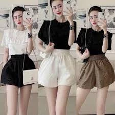 Quần short nữ dập nổi 3D xốp phồng cao cấp - Quần sooc xốp hoa phối nhiều kiểu áo năng động