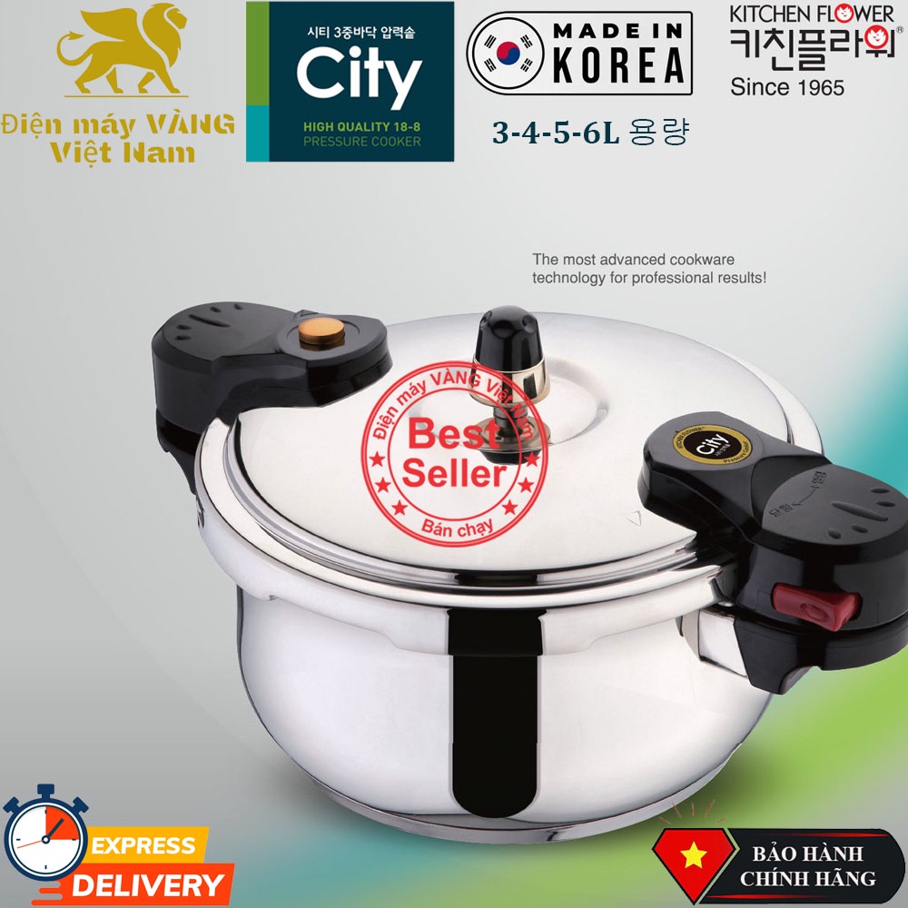 Nồi áp suất inox dùng được bếp từ Kitchen Flower Korea, dung tích 3,4,5