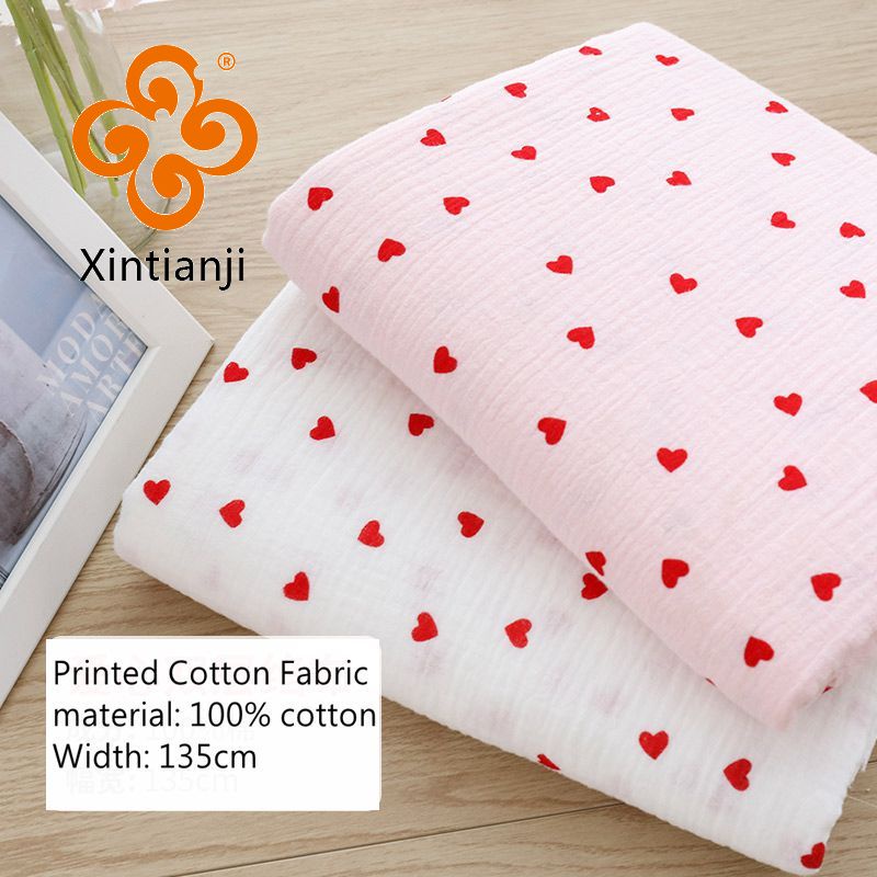 Mềm In Hình Trái Tim Cotton May Vải Crepe Hai Lớp Gạc Vải Ngày Lễ Tình Nhân Tự Làm Khăn Chất Liệu YHW300530
