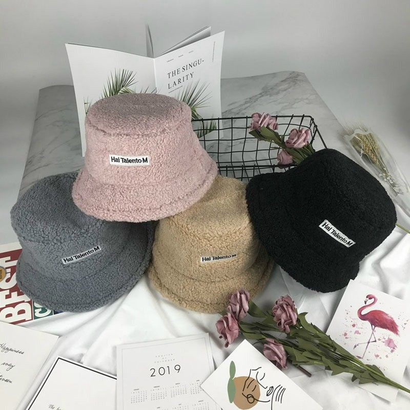 Mũ lông cừu bucket retro phong cách hàn quốc mũ lông cừu nữ mềm giữ ấm thu đông ulzzang