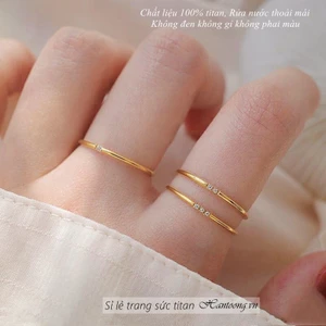 Nhẫn titan nữ không gỉ mạ vàng 18k thiết kế đính đá đơn giản phong cách hàn quốc