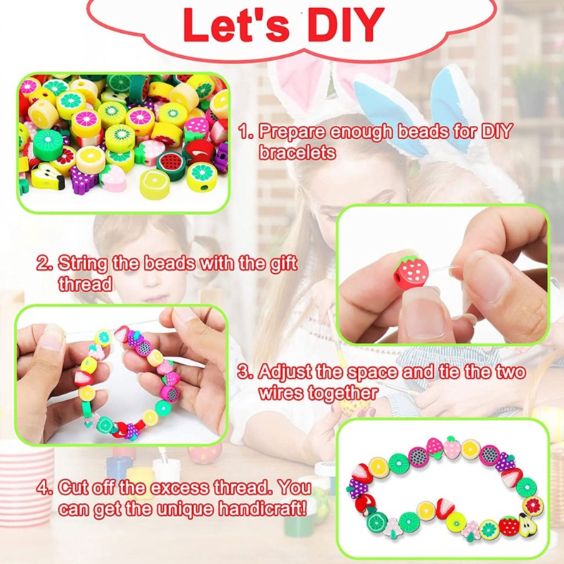 Bộ 100 hạt xâu chuỗi hình trái cây dùng làm trang sức chất liệu gốm mềm nhiều màu sắc