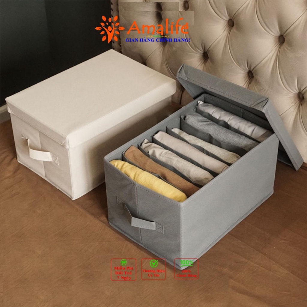 Ảnh Hộp Vải Đựng Đồ 7 Ngăn Có Nắp Đa Năng – Khay7 Ngăn Đựng Quần Áo Tất Đồ Lót Nhỏ Vải Oxford Chính Hãng Amalife 2