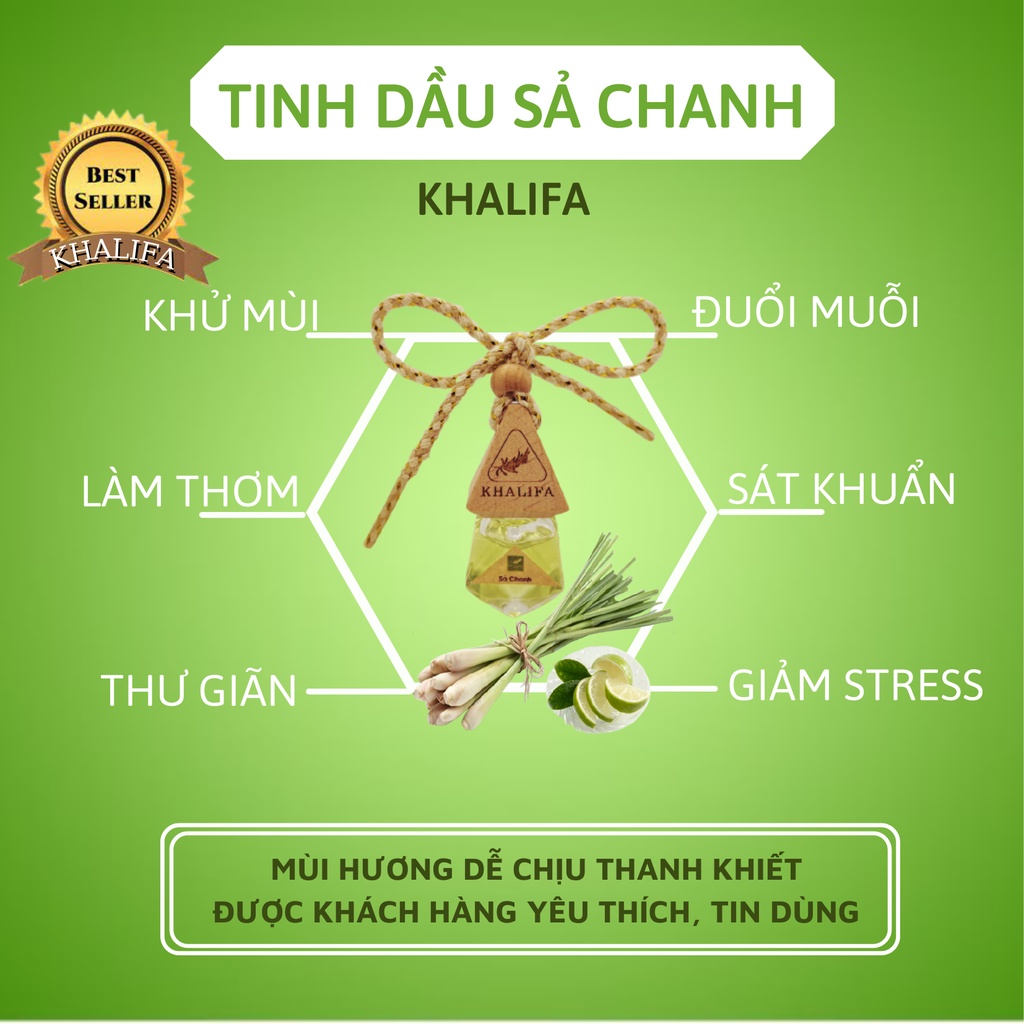 Tinh Dầu Sả Chanh Nguyên Chất Khalifa 50ml Tốt Cho Da Giảm Stress Khử Mùi Chống Say Xe Hàng Chính Hãng