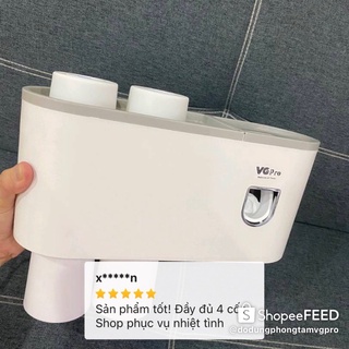 Bộ Nhả Kem Đánh Răng Tự Động 4 Cốc Hộp Đựng Kem Đánh Răng Kệ Để Đồ Phòng Tắm (Tặng Kèm Miếng Dán )