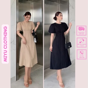 Đầm dự tiệc sang trọng tay lửng phồng viền sọc váy dự tiệc công sở đầm đẹp đi tiệc MIYU CLOTHING
