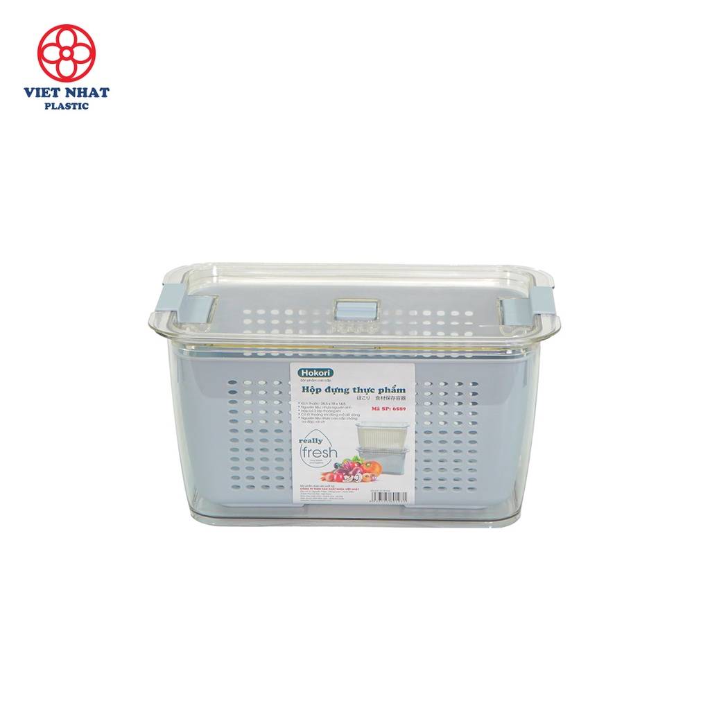 Hộp đựng thực phẩm 2 lớp Hokori, Hộp bảo quản thức ăn có lỗ thoát nước Việt Nhật  6588-6589