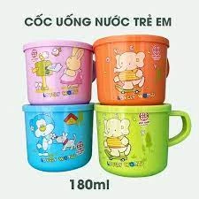 Cốc uống nước hình thú 180ml | Cốc nhựa cao cấp có quai cầm và nắp đậy mềm