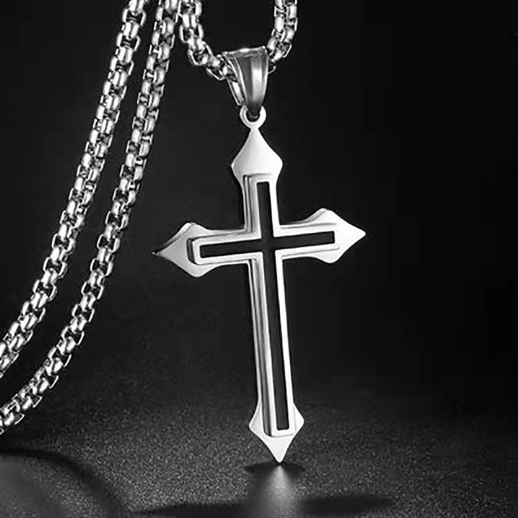 Vòng cổ Mặt Thánh Giá Màu Sắc Bạc Phong Cách Gothic Thời Trang Cho Nam