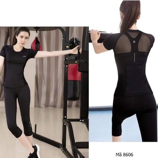 Áo thể thao cộc tay AO15 màu xám, màu đen phủ bụng phối lưới lưng tập gym,yoga...Hàng VNXK
