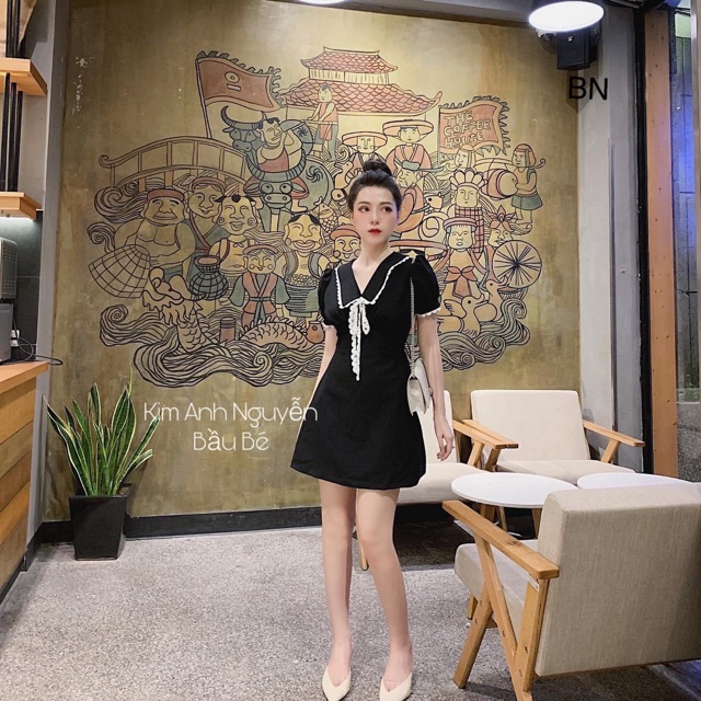 Váy đen Viền nơ