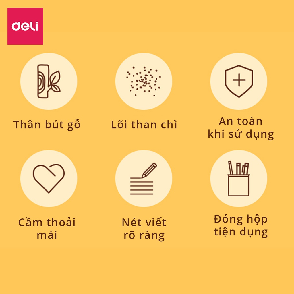 [Hộp 50] Bút Chì Gỗ 2B/HB Deli Than Mềm Đậm Cao Cấp Thích Hợp Cho Học Sinh, Văn Phòng Ghi Chép Tập Viết