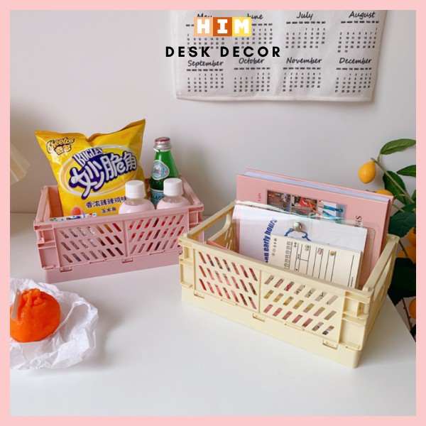 Giỏ nhựa đựng đồ mini đa năng để bàn xếp gọn được đựng đồ dùng, phụ ...