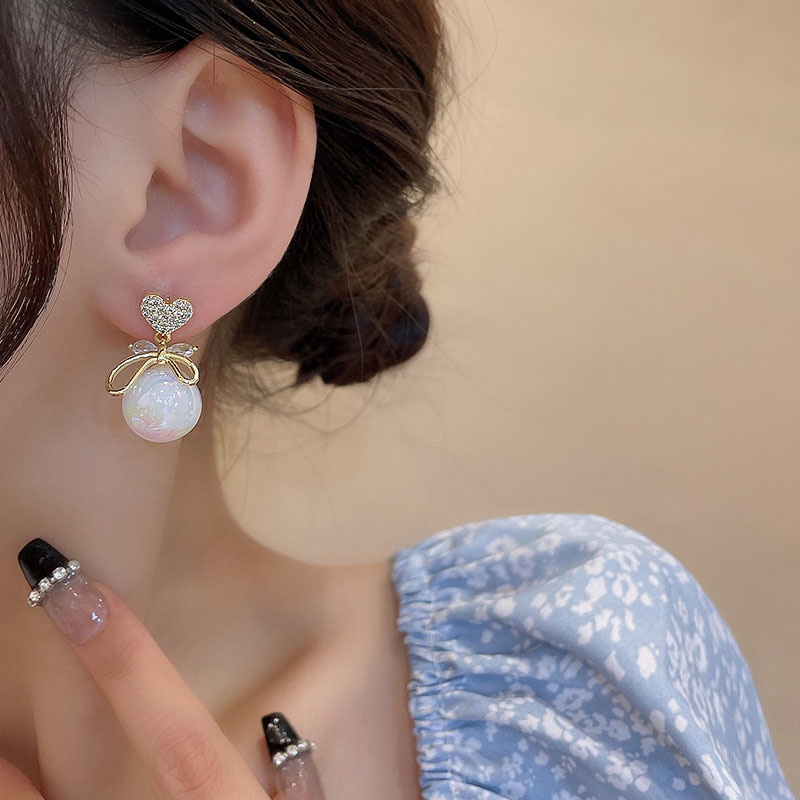 Thời Trang Mới Bạc 925 Kim Sang Trọng Nàng Tiên Cá Bông Tai Ngọc Trai Full Kim Cương Trái Tim Bông Tai Trang Sức Mỹ