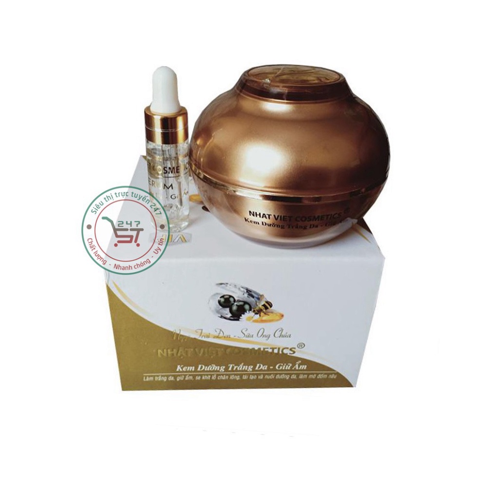 Kem dưỡng Trắng da mặt Giữ ẩm Se khít lỗ chân lông Ngọc Trai Đen sữa ong chúa Nhật Việt 25g (Trắng Vàng)