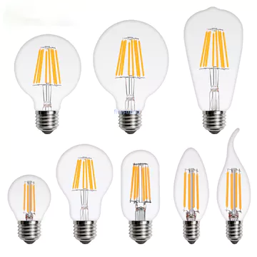 Bóng Đèn LED E27 E14 4W 6W 8W 220V Đèn Retro Vintage Đèn Nến Hình Cầu LED Dây Tóc Bóng Đèn Bombillas LED Edison Bóng Đèn Chải Đuôi Bóng Đèn Bóng Rồng