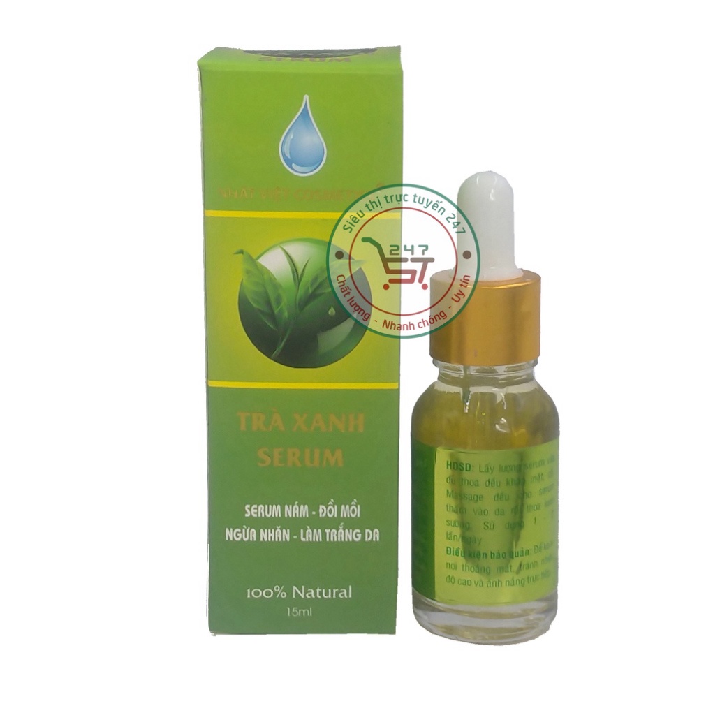 Serum Nám Tàn nhang Đồi mồi Ngừa nhăn Làm trắng da Trà Xanh serum Nhật Việt 20ml (Xanh lá-Vàng)