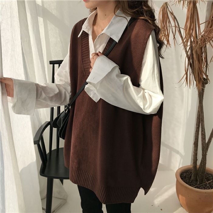 Áo Vest nữ cỡ lớn dệt kim len lười không tay