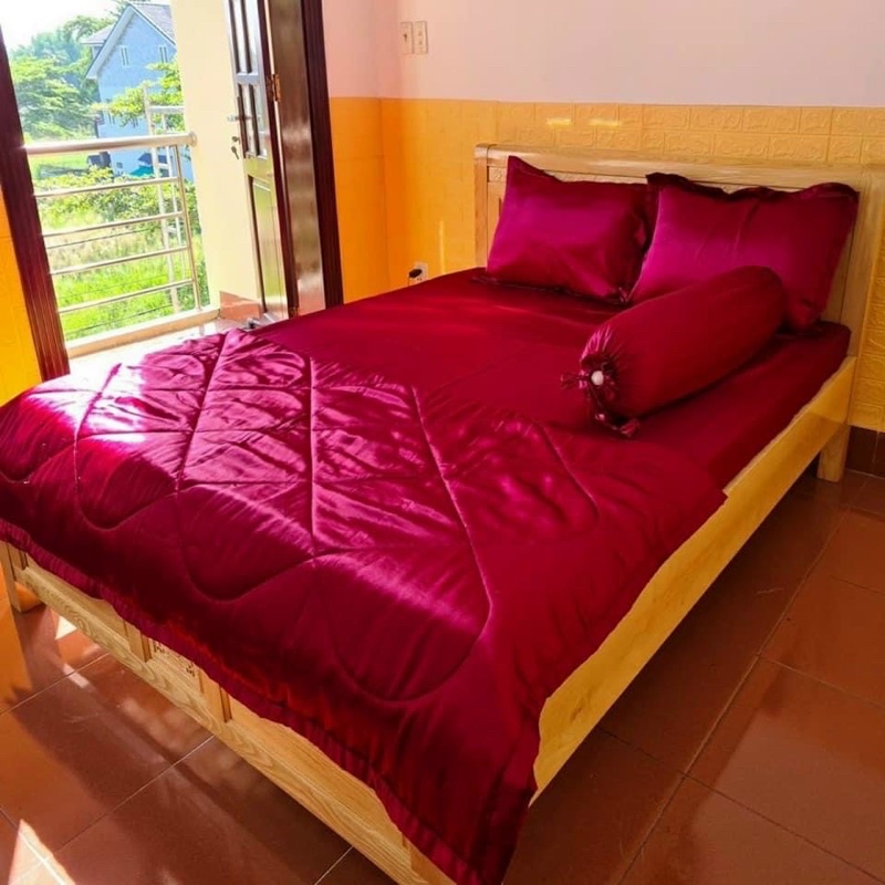 Bộ Phi Lụa Trải Nệm - Nguyên Bộ Phi Lụa Màu Đỏ Đô