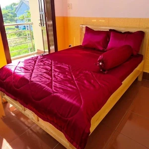 Bộ Phi Lụa Trải Nệm - Nguyên Bộ Phi Lụa Màu Đỏ Đô