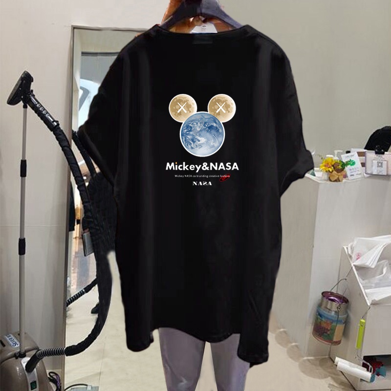 Áo thun nữ form rộng HappyFamily kiểu tay lỡ mẫu Mickey Nasa Chất Cotton co giãn mềm mịn thoáng mát