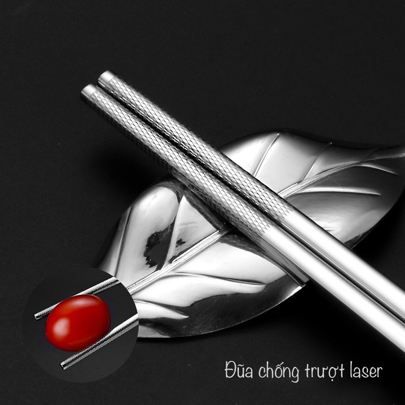 Bộ 10 đôi đũa inox 304, 316 chống trơn trượt hoa văn đẹp cao cấp,sang trọng, tính tế