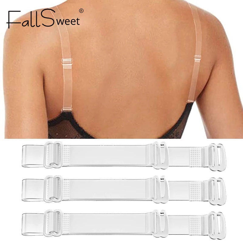 Set 3 cặp dây áo ngực Fallsweet bằng silicon trong suốt khóa điều chỉnh bằng kim loại tiện dụng cho nữ