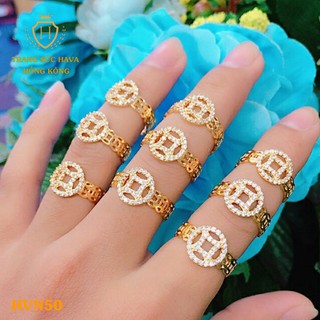 Nhẫn Nữ Kim Tiền Tài Lộc Bản To Đính Đá Xi Mạ Vàng Non Cao Cấp (Có Hộp Nhựa) Trang Sức Hava