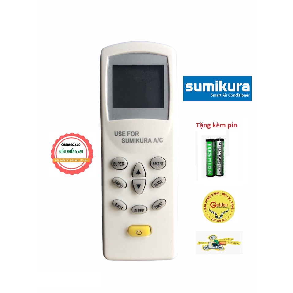 Điều khiển điều hòa Sumikura 1 nút vàng dùng cho 1 chiều và 2 chiều loại tốt thay thế khiển zin