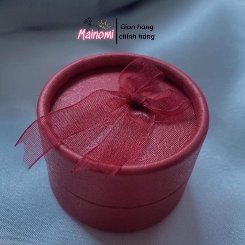 Hộp đựng nhẫn thắt nơ dáng tròn màu đỏ bắt mắt làm hộp tặng quà hết ý Mainomi Shop Bạc Xinh
