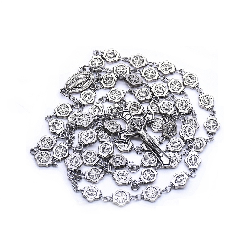 YOI Vintage Cho Chữ Thập Mân Côi Vòng Cổ Công Giáo Religoin Dành Cho Nam Nữ Bạc 8 Mm Bea