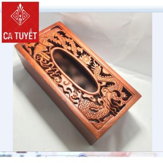 HỘP ĐỰNG GIẤY ĂN GỖ HƯƠNG SIZE ĐẠI 22CM ĐỤC CHẠM LONG PHỤNG-ẢNH THẬT
