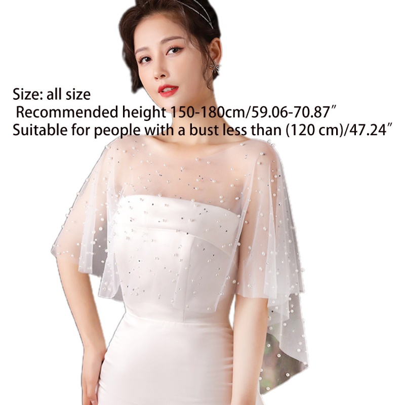 Mya Nữ Sheer Tulle Xếp Ly Khăn Choàng Ngọc Trai Đính Hạt Trắng Capelet Vintage Thấp Shrug Quấn Mũi Cho