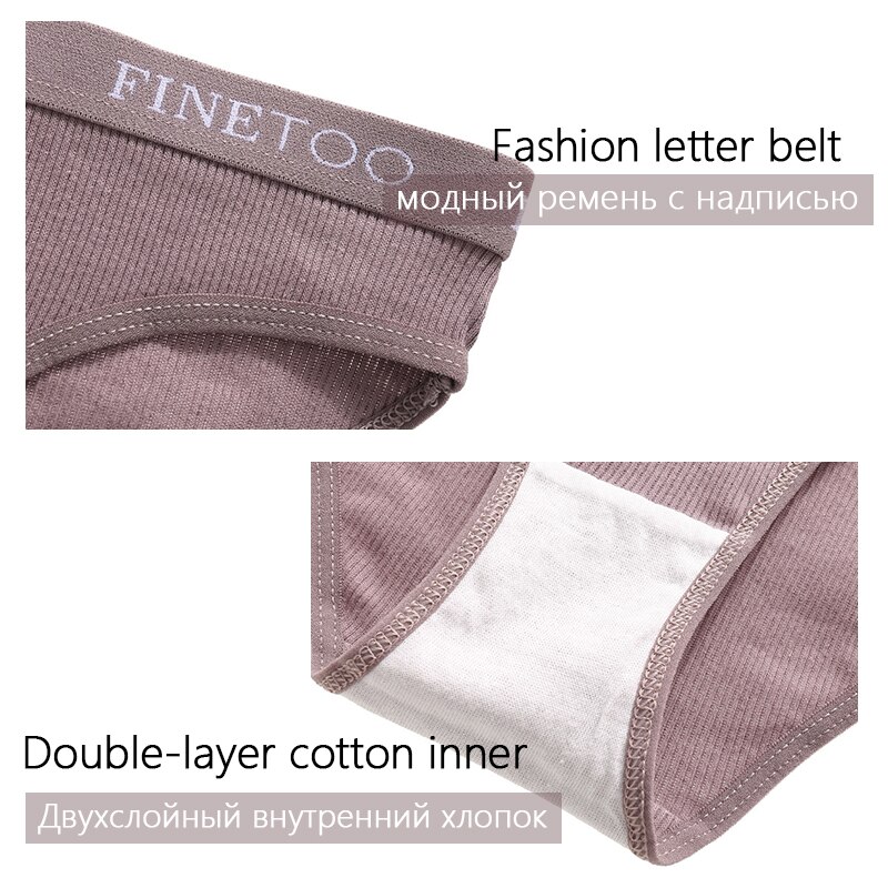 Ảnh Set 3 quần lót nữ FINETOO màu trơn vải cotton mềm mịn 3