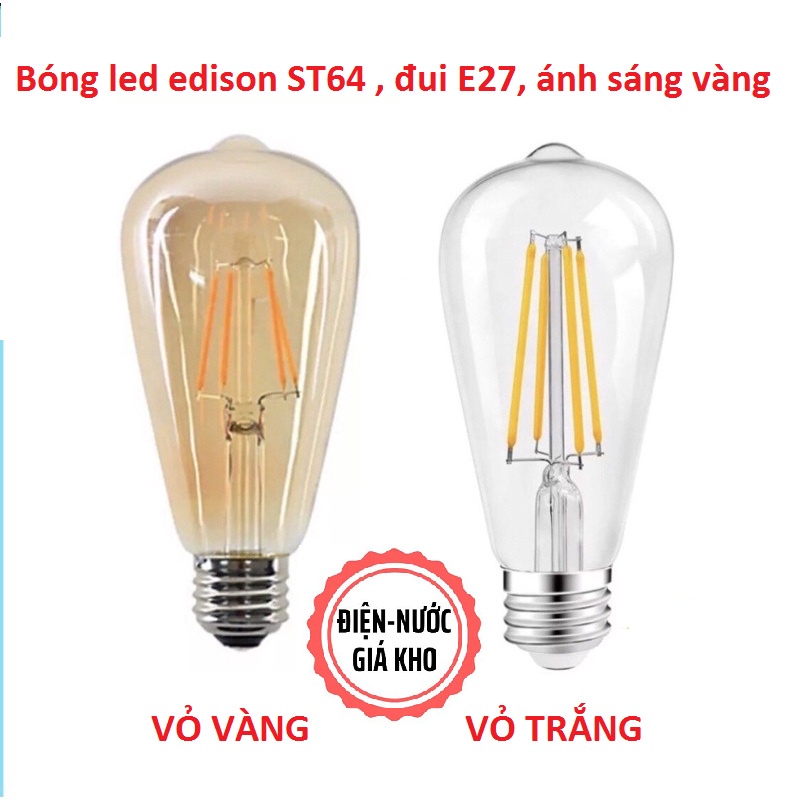 Combo 3 Bóng đèn LED Edison ST64 E27 4w ánh sáng vàng 3000K , bóng đèn ...