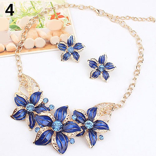 Thời Trang Nữ Kim Cương Giả Hoa Tuyên Bố Mặt Dây Chuyền Vòng Cổ Bông Tai Bộ Trang Sức