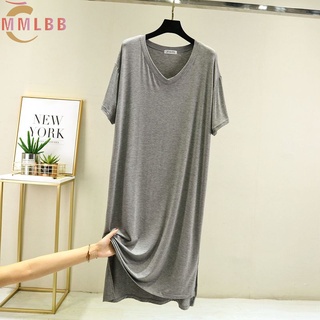 Đầm ngủ mềm mại cho phụ nữ, cổ chữ V, thiết kế trơn, phù hợp mùa hè size L-2XL