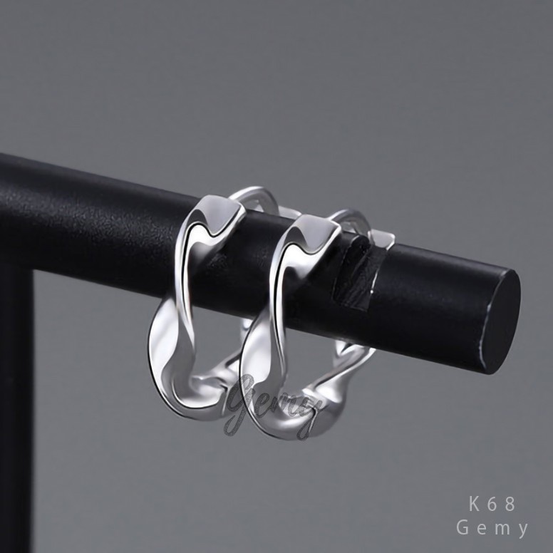Khuyên tai tròn nam bạc 925 xoắn sóng cá tính, độc đáo, unisex Ali (1 chiếc) | GEMY SILVER K68