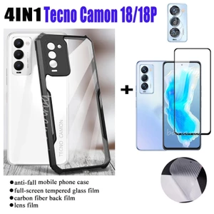 4in1 Dành Cho Tecno Camon 18 / 18p Vỏ Điện Thoại Tecno pova 4 3 2 Vỏ Điện Thoại Di Động Chống Rơi + Phim Mặt Sau + Phim Kính Cường Lực + Phim Ống Kính