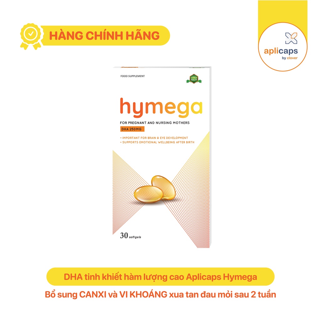 DHA EU tinh khiết Aplicaps Hymega - Viên uống bổ sung DHA hàm lượng cao, EPA, vitamin E hộp 30 viên