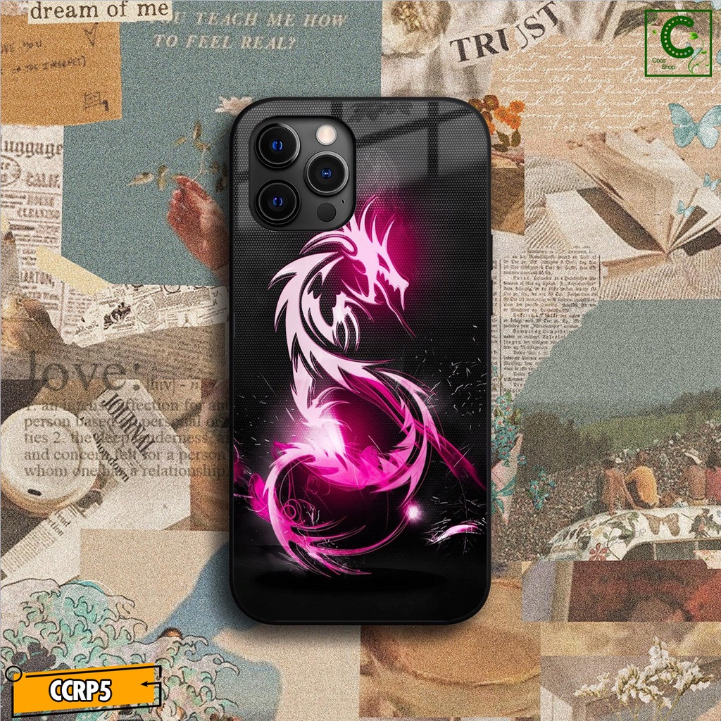 Ốp iPhone Mặt Kính Nano Dẻo - Ốp rồng xanh rồng đỏ sáng neon cực đẹp