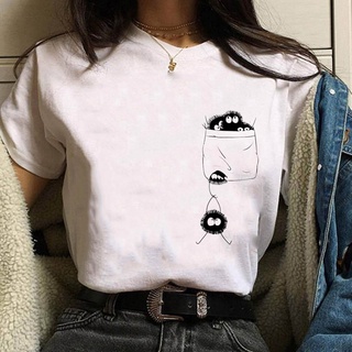Anime TEE Ghibli Totoro Bụi Thỏ Nữ Thun Bông Tai Kẹp Áo Thun In Họa Tiết Camiseta De Las Mujeres